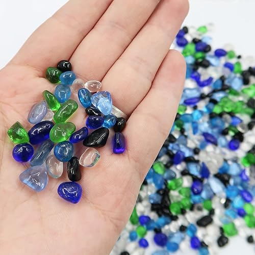 Miniatura 2 de SMANTA Cuentas de cristal de mar irregulares multicolor de 0.9 libras, pequeñas cuentas de vidrio para acuario, piezas de vidrio triturado pulido