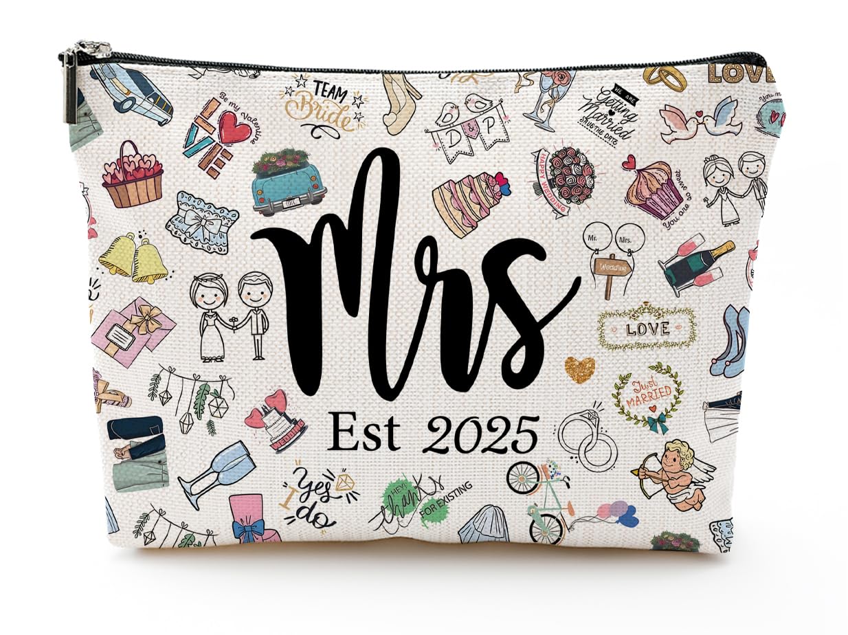 Bridal Shower Gifts for Women, Bachelorette Party Gifts, Wedding Gift, Linen Makeup Bag for Bride, LOVE Est 2025 Bachelorette Party & Engagement Gift