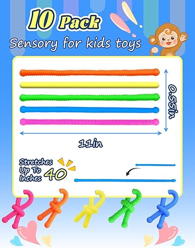 Miniatura 4 de Paquete de 10 juguetes sensoriales para niños, cuerdas sensoriales extra gruesas mejoradas para autismo, TDAH, ansiedad, juguetes duraderos en caja