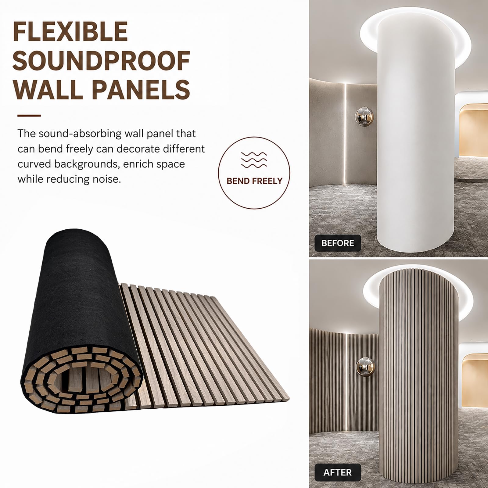 94.5 x 23.6 in Acoustic Wood Wall Panels,3D Flexible Soundproof