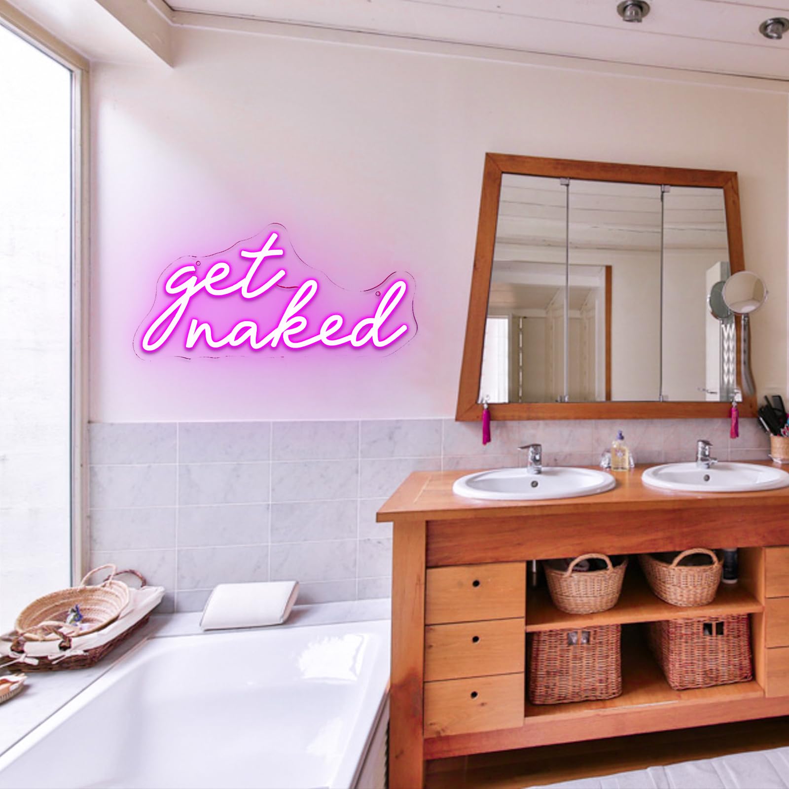 Get Naked Neon Schild Rosa Led Neonschild Wand Schriftzug Neon Sign USB Nackt werden Led Schild für Schlafzimmer Heim Badezimmer Bar Shop Club Store Pub Salon Dekoration Party
