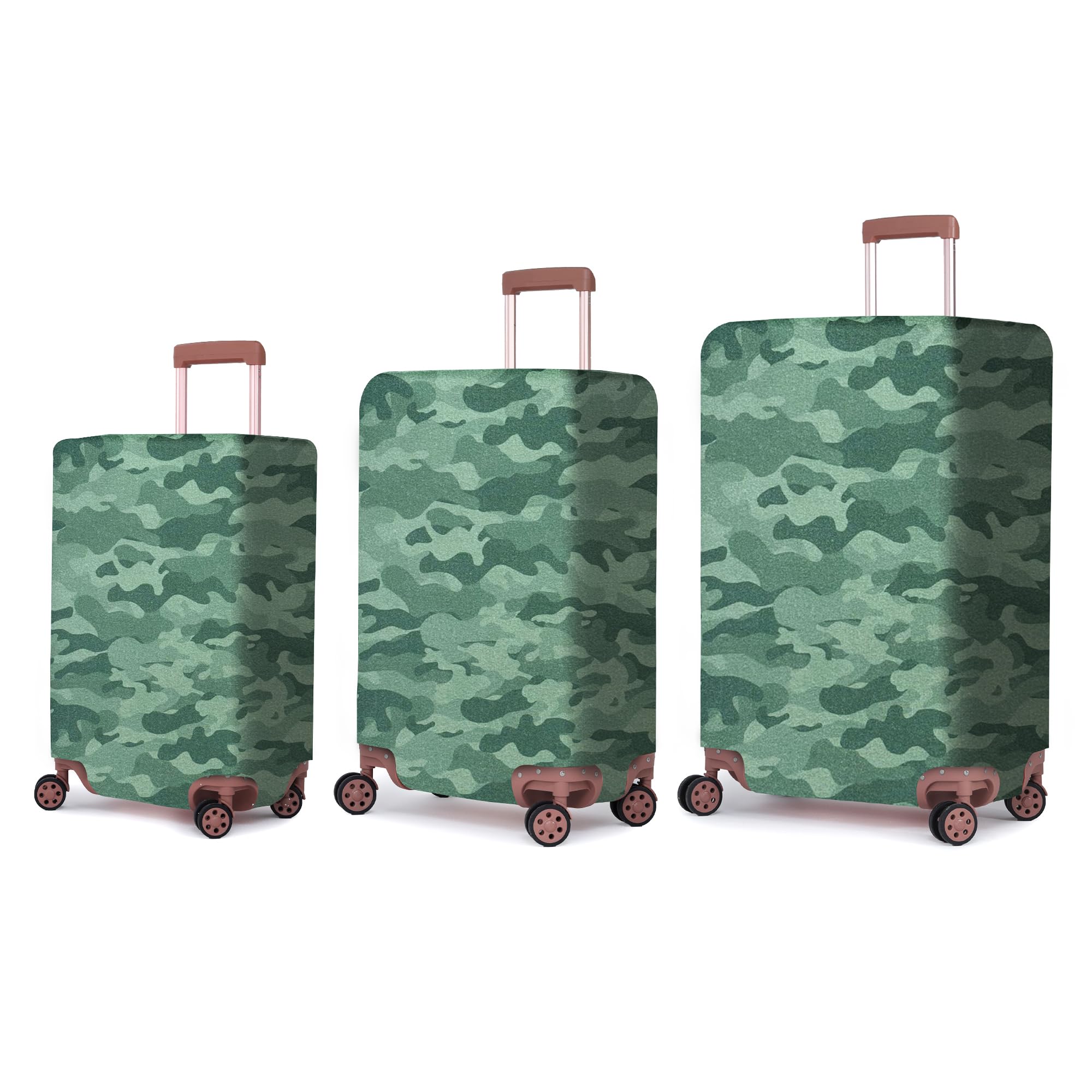 ACEPACK Polyester Fabric Stretchable & Washable Protective Luggage Cover Set Of 3 For 50 cm - 55 cm, 65 cm - 70 cm, 75 cm to 80 cm Fits Small Medium Large Size For Hard/Soft Luggage (Camo Light Green)