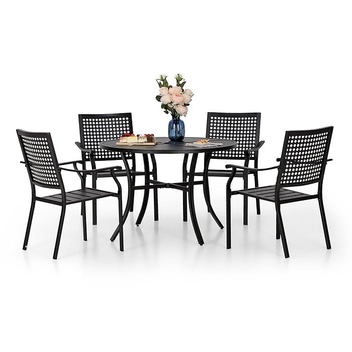 Buy PHI VILLA Outdoor Modern Round Dining Table Set for 4 Dining Chairs