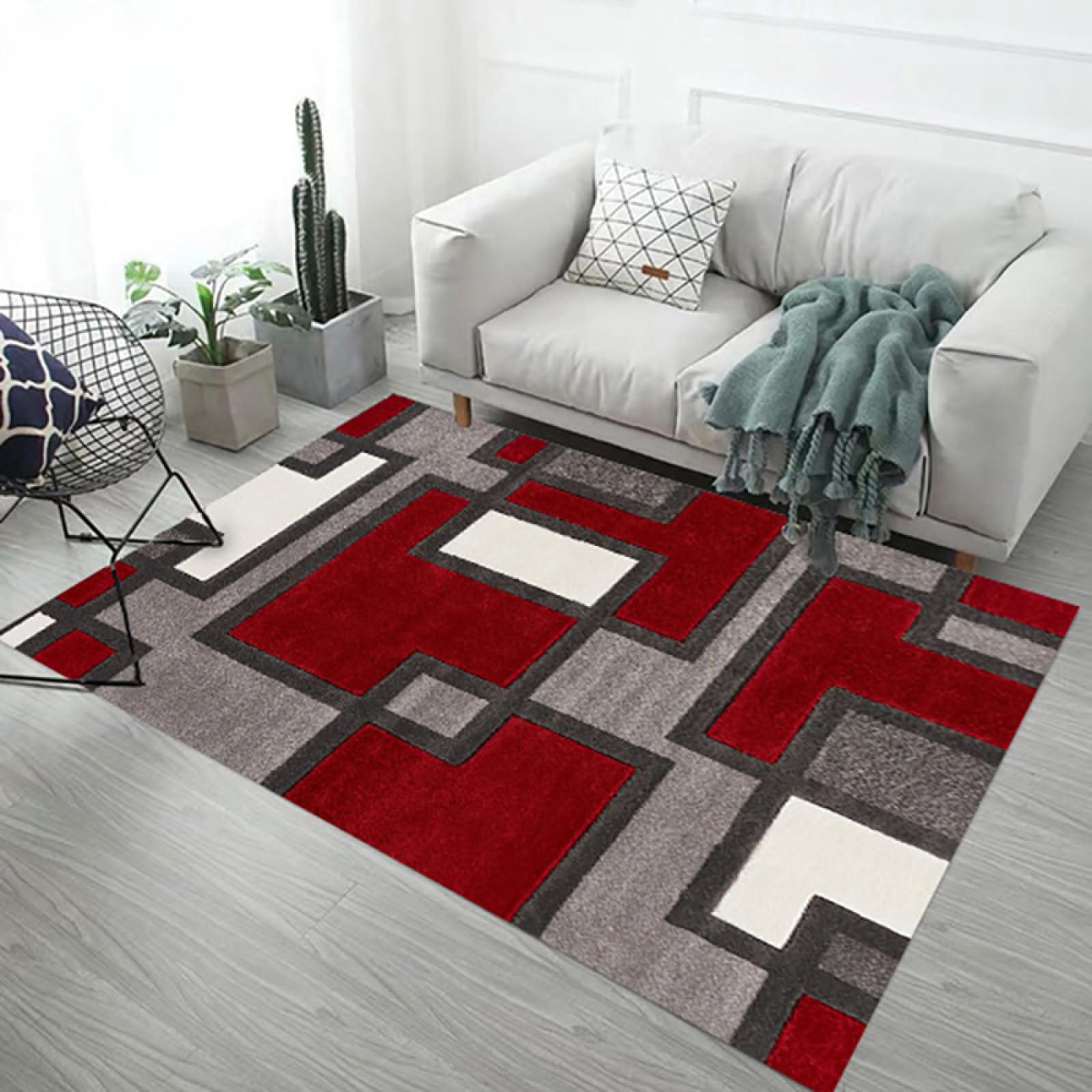 Patrón Geométrico 3D Alfombras De Habitacion Grande Pequeñas Alfombras Salon Modernas Lavables Alfombra para Gatear para Niños Rojo Marrón 60X300cm