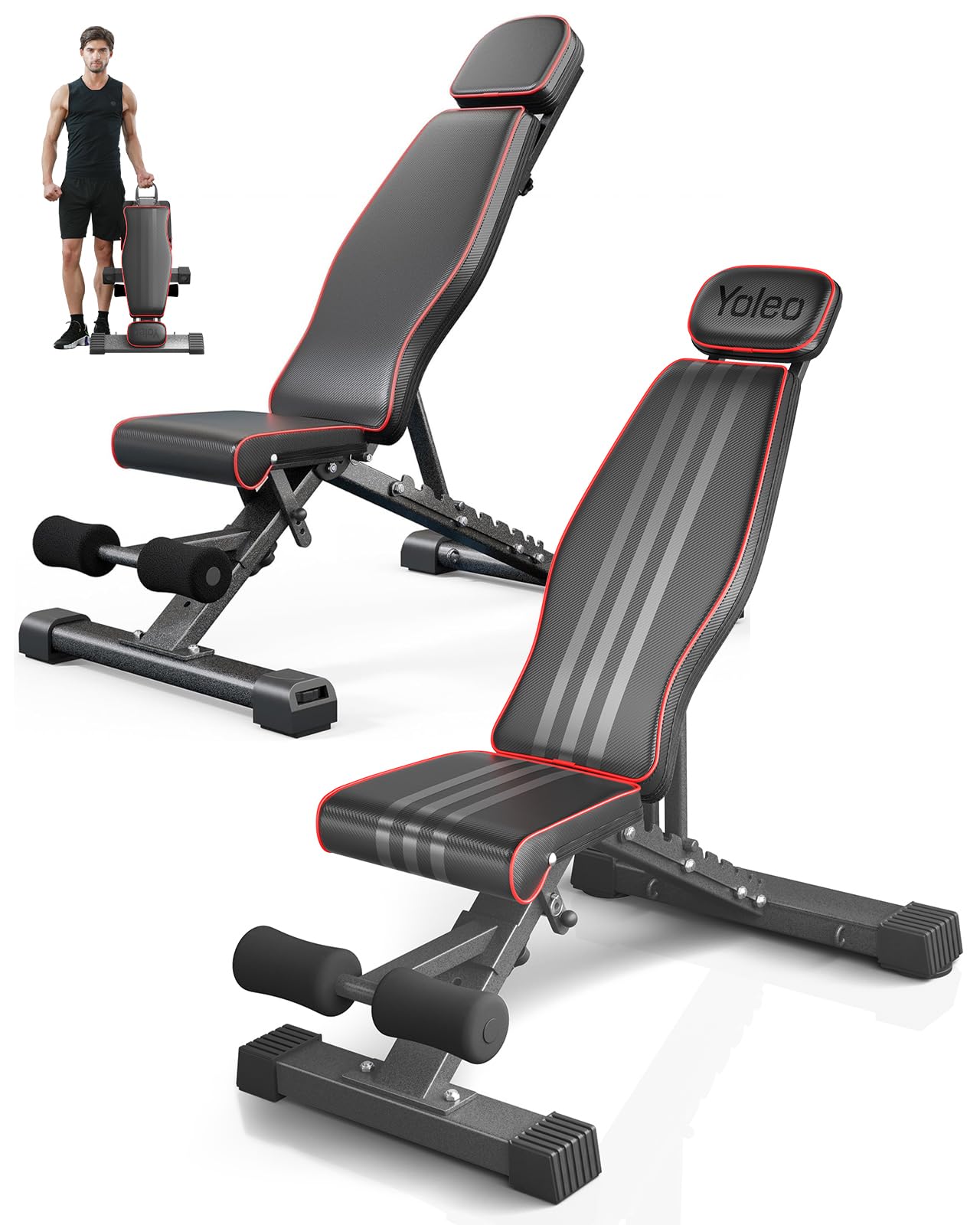 Adjustable Weight Bench 880LBS+660LBS, Workout Bench with Extended Head