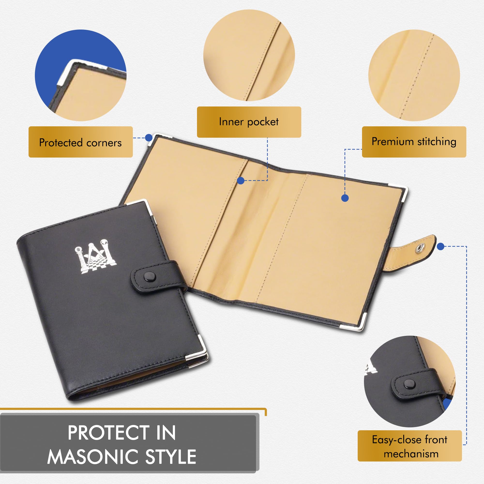 THE MASONIC COLLECTION - Rituel d'émulation 13e édition avec couverture de livre – Livré en grand imprimé – Cuir synthétique et marron clair – Carré et boussole – Un cadeau idéal pour les hommes