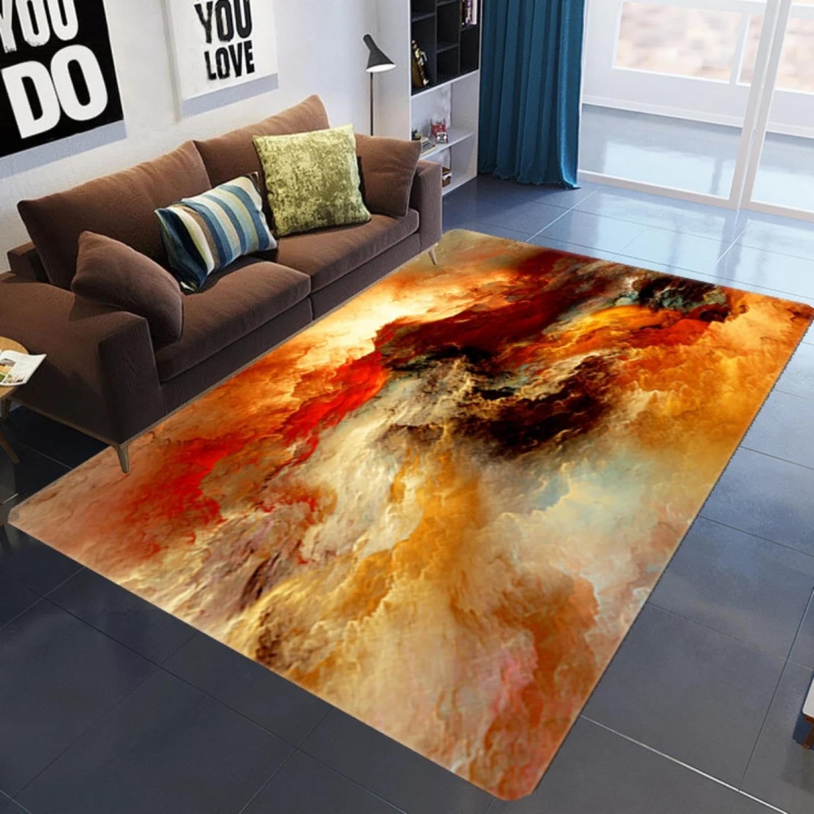 Tapis de décoration de maison haut de gamme 120x170 cm motif nuages colorés pour chambre et salon