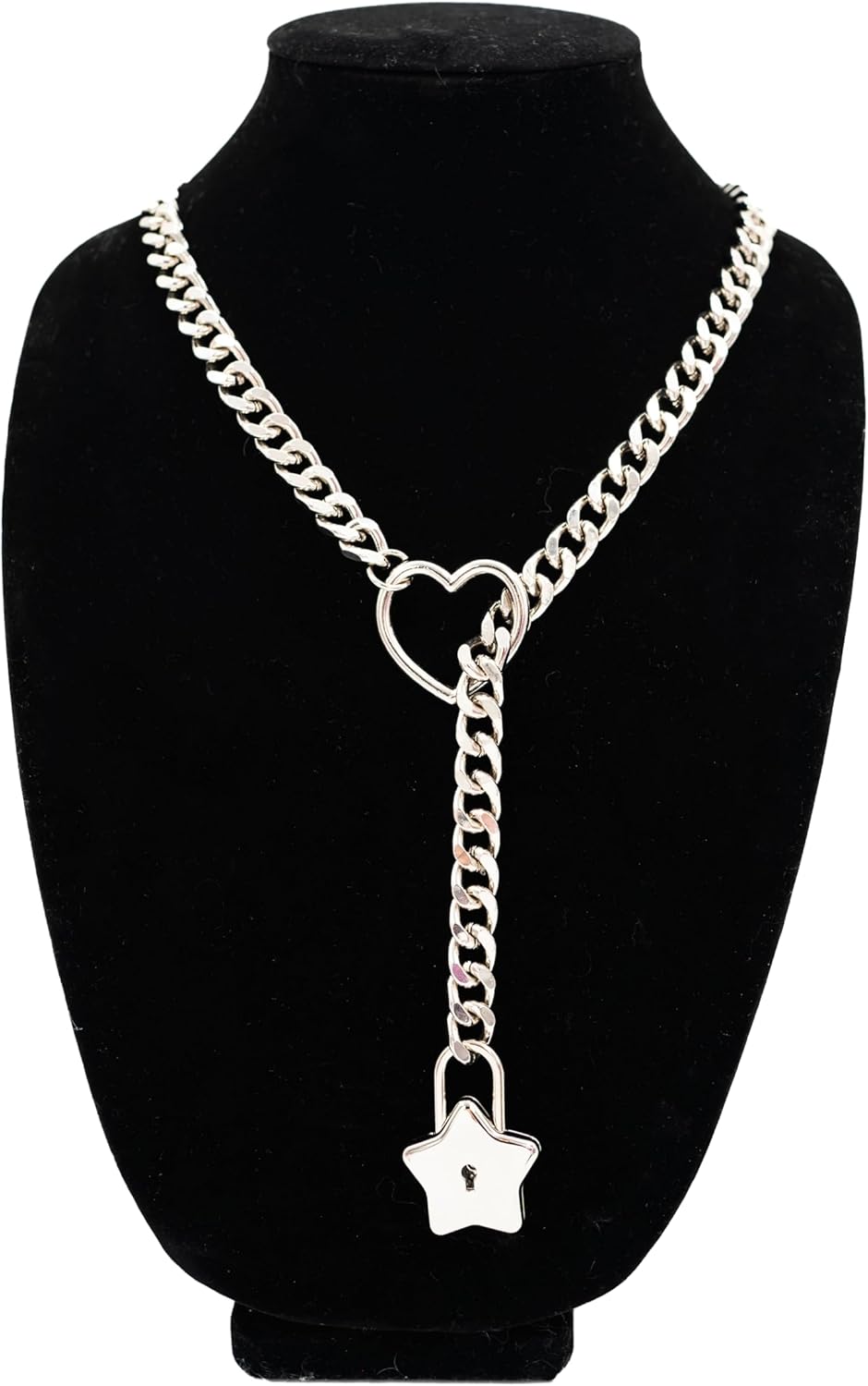 Custom Double Heart O-ring Slip Chain Necklace for Women,Punk Gothic Stainless Steel Cuban Necklace for Women Girls Adjustable Lariat Y-Necklace for Men