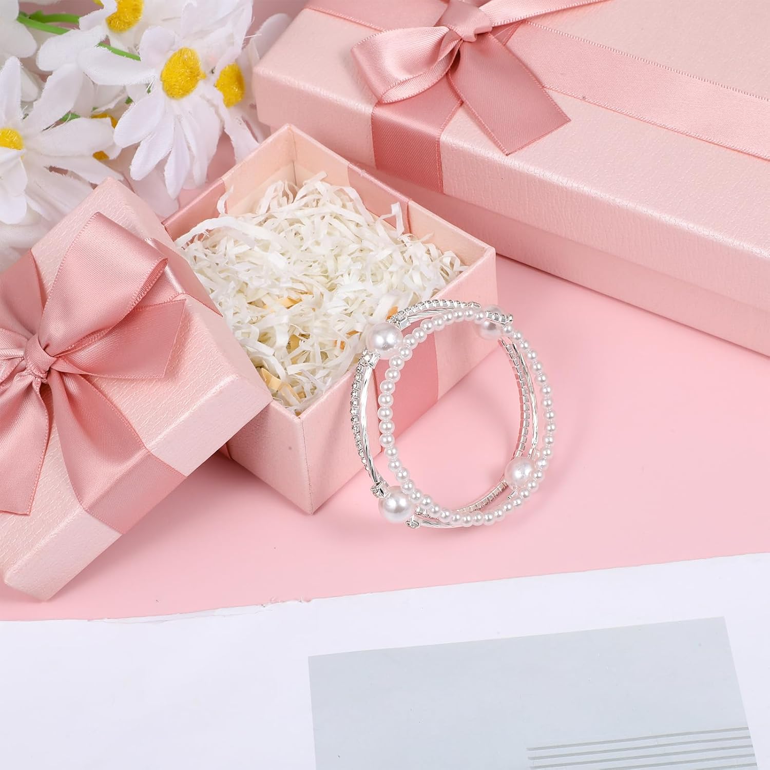 Pearl Stretch Bracelet, Three-layer Stackable Pearls Rhinestones Wristband, Elastic Faux Pearl Bracelets for Women, Wedding, Daily Wear (Silver) - Image 5