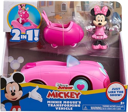Miniatura 8 de Just Play - Vehículo transformador de Mickey Mouse Funhouse, auto de juguete rosa, preescolar, juguetes para niños a partir de 3 años