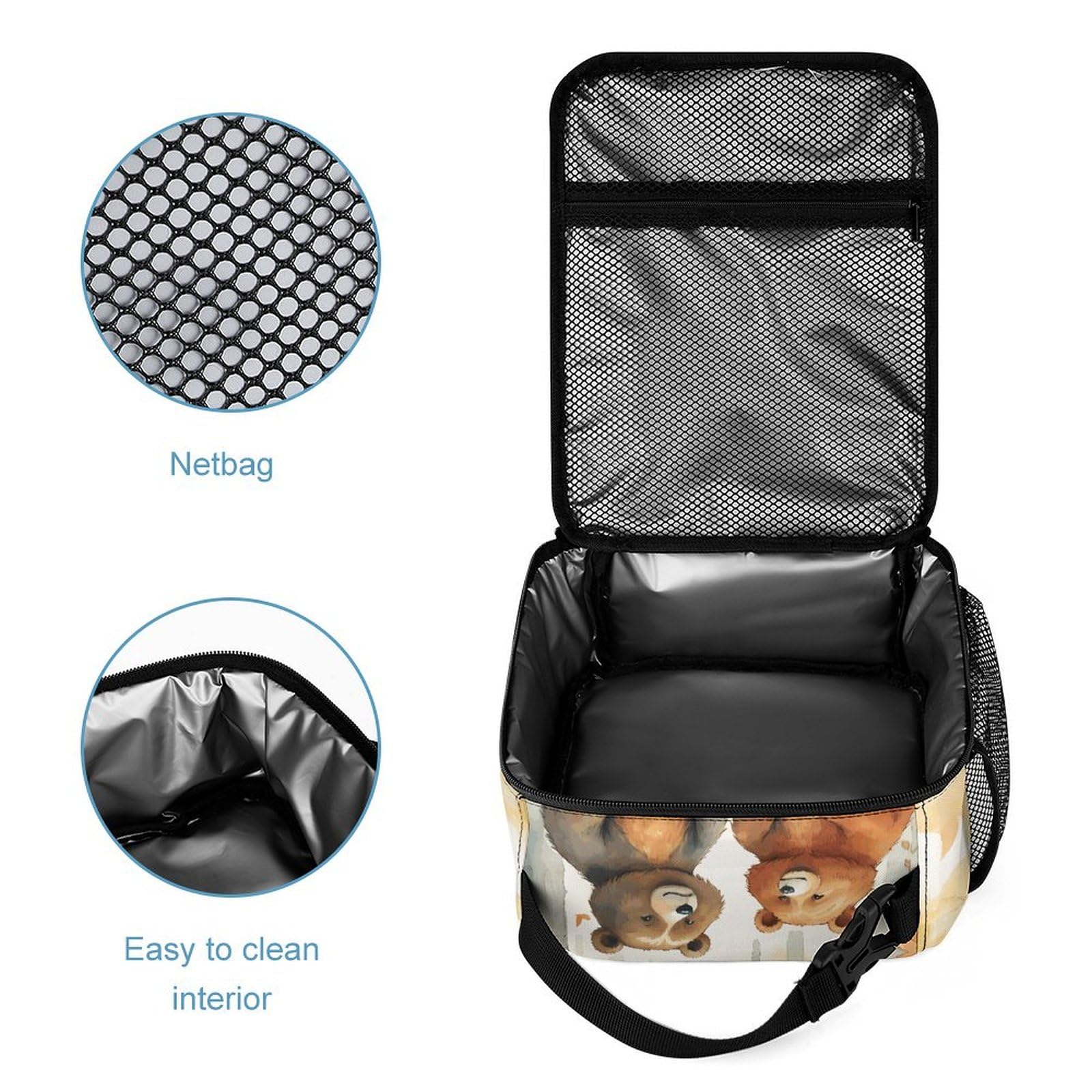 Isolierte Lunchtasche Mit Bären-Muster – Für Arbeit, Picknick & Reisen, Ca. 25x20x10 Cm, Aus Polyester, Wasserdicht & Leicht Zu Reinigen