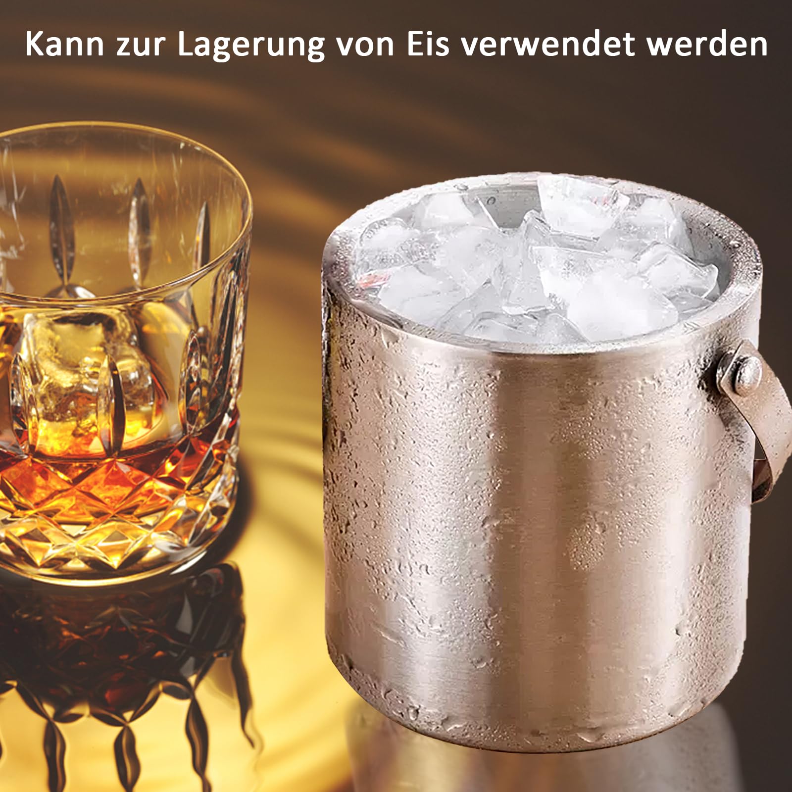 3L Eiswürfelbehälter, Eiswürfelbehälter Aufbewahrung, Edelstahl Eisbehälter, mit Sieb und Eiszange, zur Aufbewahrung von Eis und zum Kühlen von Getränken