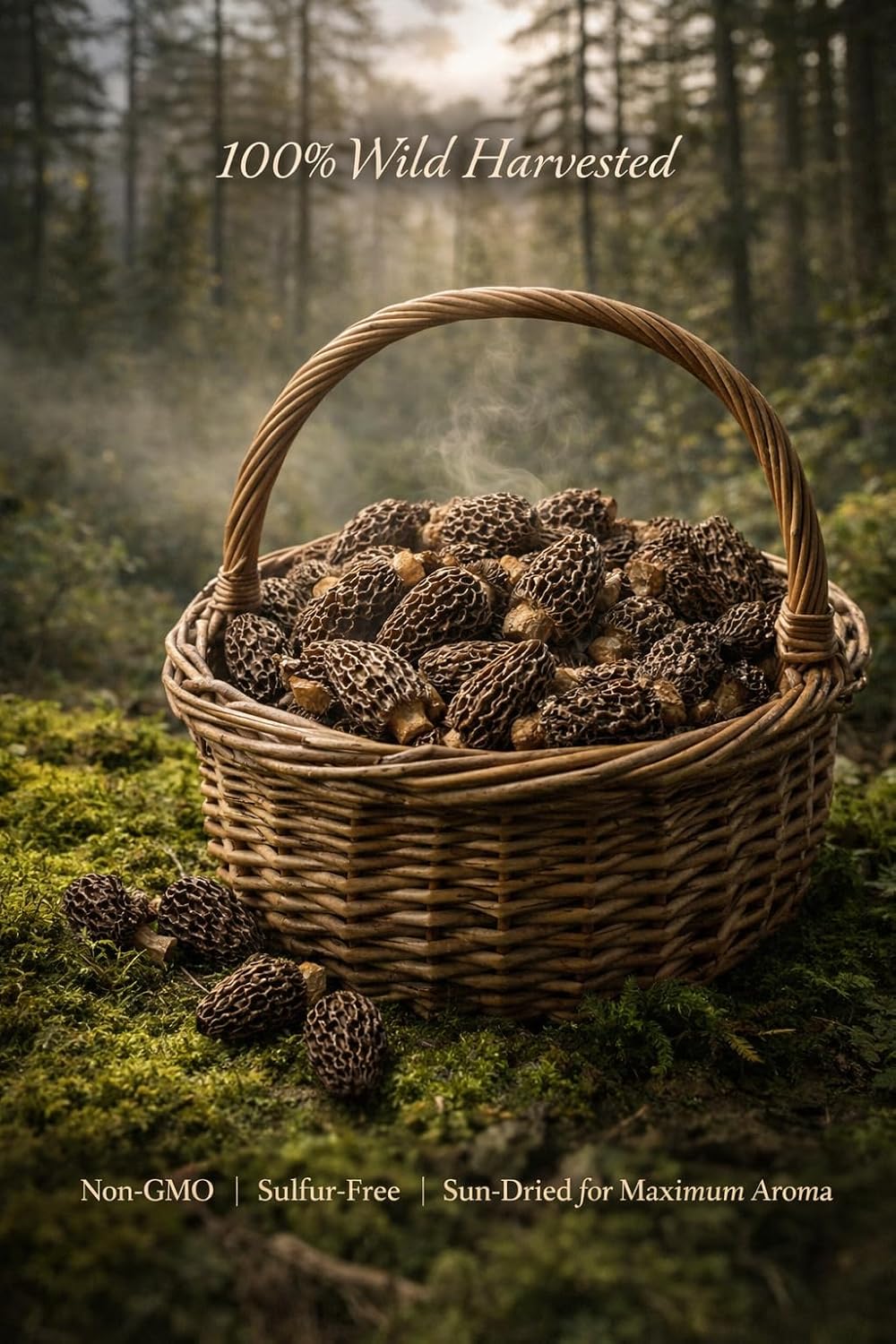 WildSap Emeralds Dried Morel Mushrooms - 3 oz (85g) Value Pack, Extra Clean Whole Morel Caps, Wild Harvested Dehydrated Gourmet Mushrooms for Steaks, Risotto & Pasta