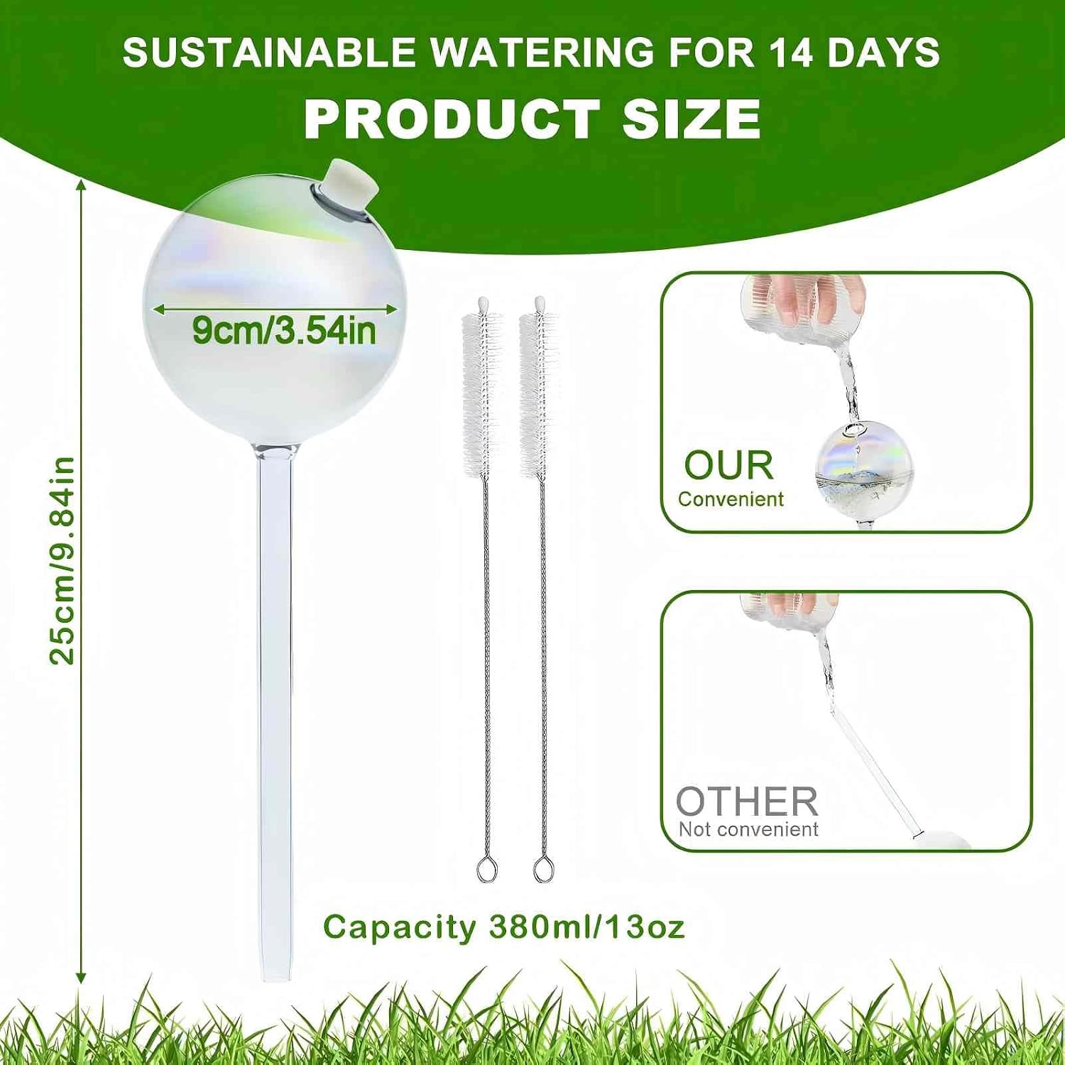 4 Pack Plant Watering Globes - 380ml Self-Watering Bulbs, Automatic Plant Waterer for Indoor & Outdoor Potted Plants, Vacation Plant Care Essential, Decorative Glass Design (380ml/13oz)
