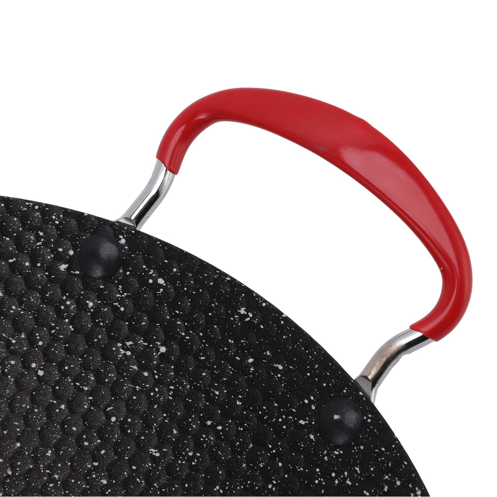 Piastra per barbecue coreano antiaderente, piastra rotonda per barbecue con manico antiscottatura, grill da piano cottura in ferro e pietra medica per fornelli a gas e a ceramica, (38 cm)
