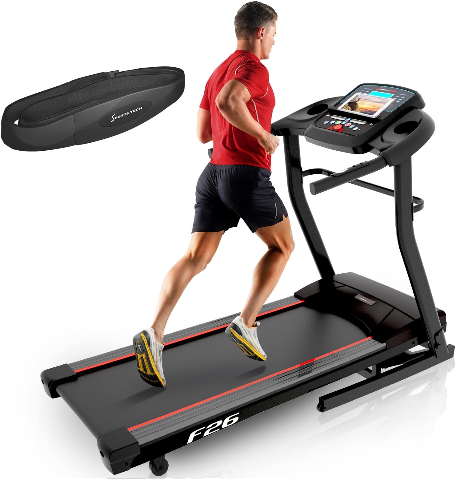 Sportstech F31 Professional Treadmill With Smartphone App Control MP3 AUX Bluetooth 4PS 16km/h - With Innovative Self-Lubrication Function - Foldable And Space-Saving Storage (F26)