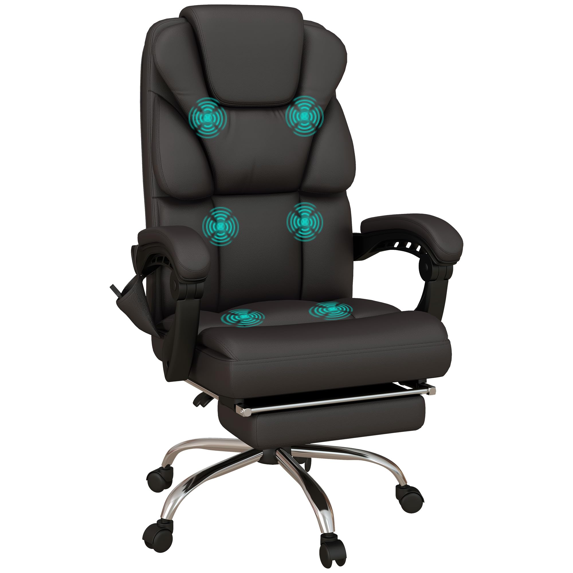 Vinsetto Silla de Masaje con 6 Puntos de Vibración y Calefacción Tapizado en Cuero PU Silla de Oficina Reclinable con Reposapiés y Altura Ajustable 63x57x118-126 cm Marrón