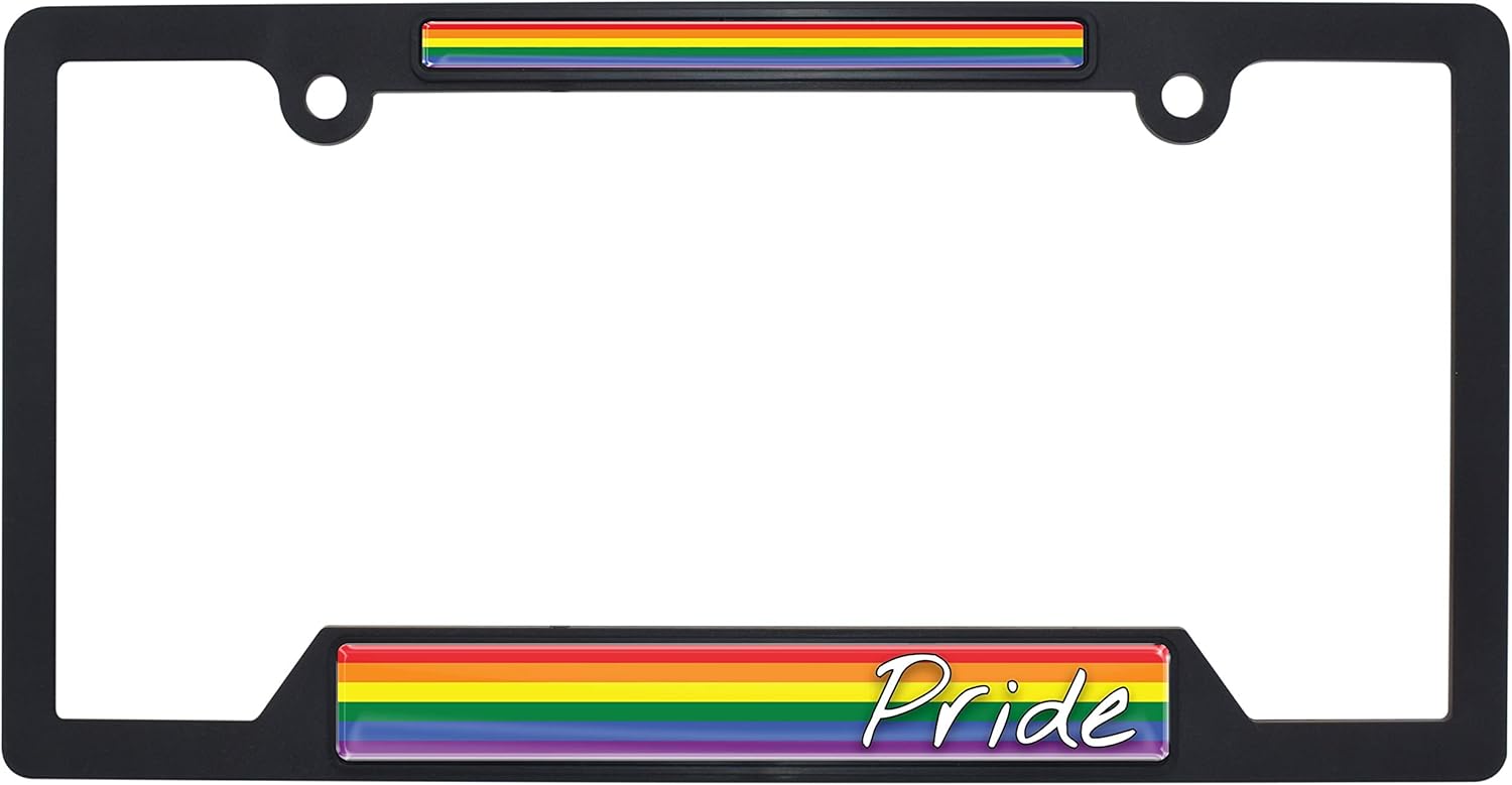 Rainbow Rides - Rainbow Flag Black All-Metal Standard Size License Plate Frame Tag Holder for Cars/SUVs/Trucks Weather-Proof Automotive Accessory
