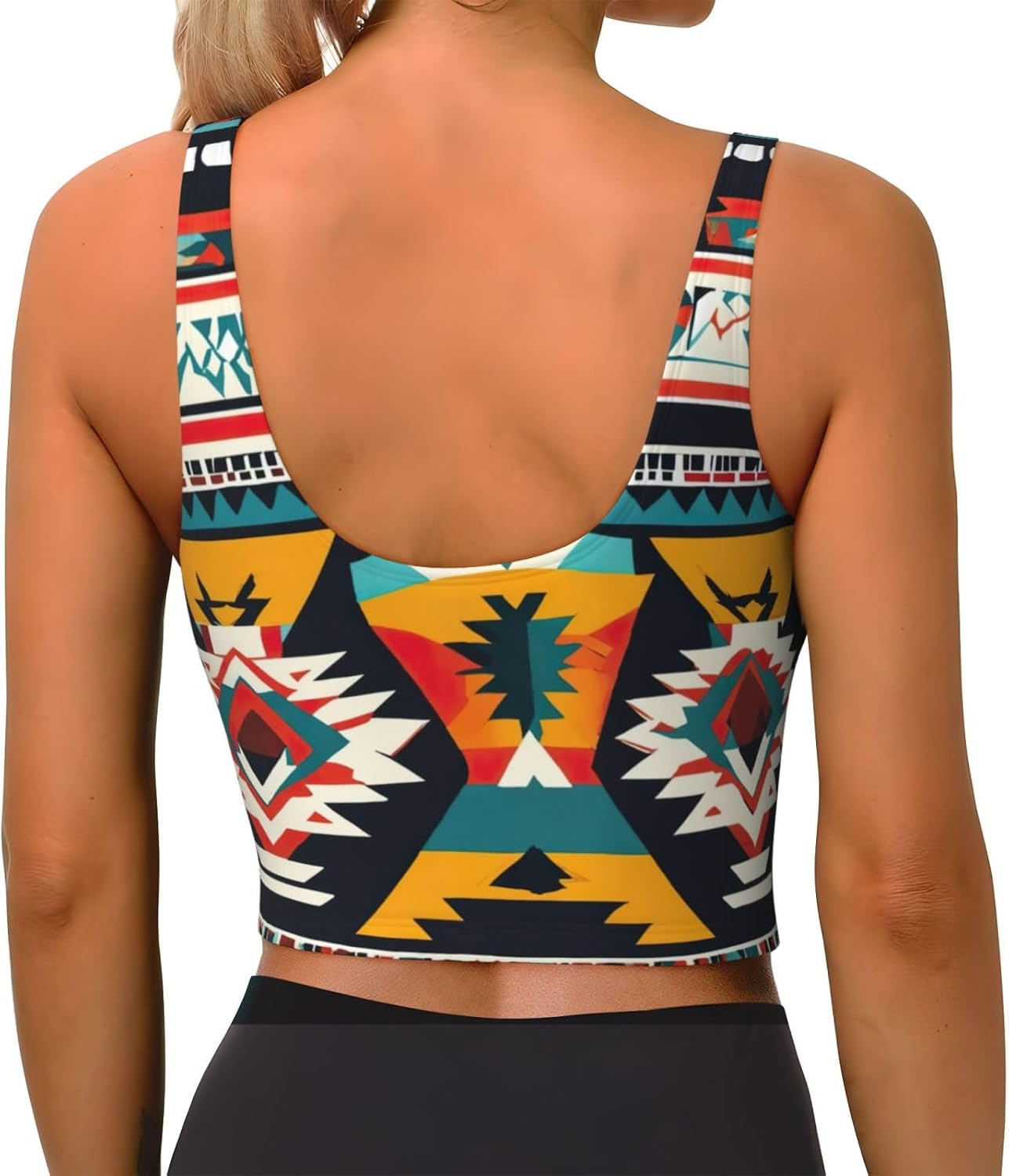 Native American Pattern Print High Impact Sports Bras,Longline Sports Bra,Perfect for Yoga,Running and Gym Workouts