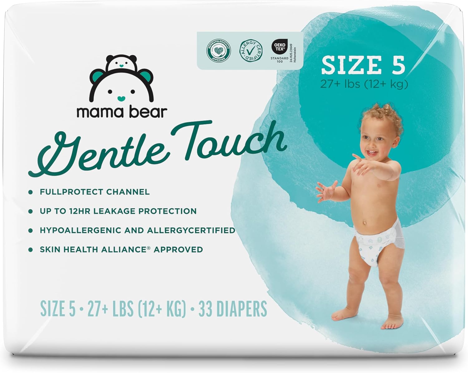 4pack of Amazon Brand - Mama Bear Gentle Touch Diapers, Size 5, 33 Count, 12 Hours Protection, Hypoallergenic, Wetness Indicator, Stretchy Waistband