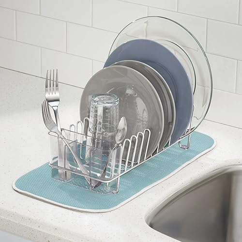 Miniatura 3 de mDesign Escurridor de platos para fregadero de cocina, pequeño estante de metal y plástico para fregadero de cocina, ideal para platos y cesta de