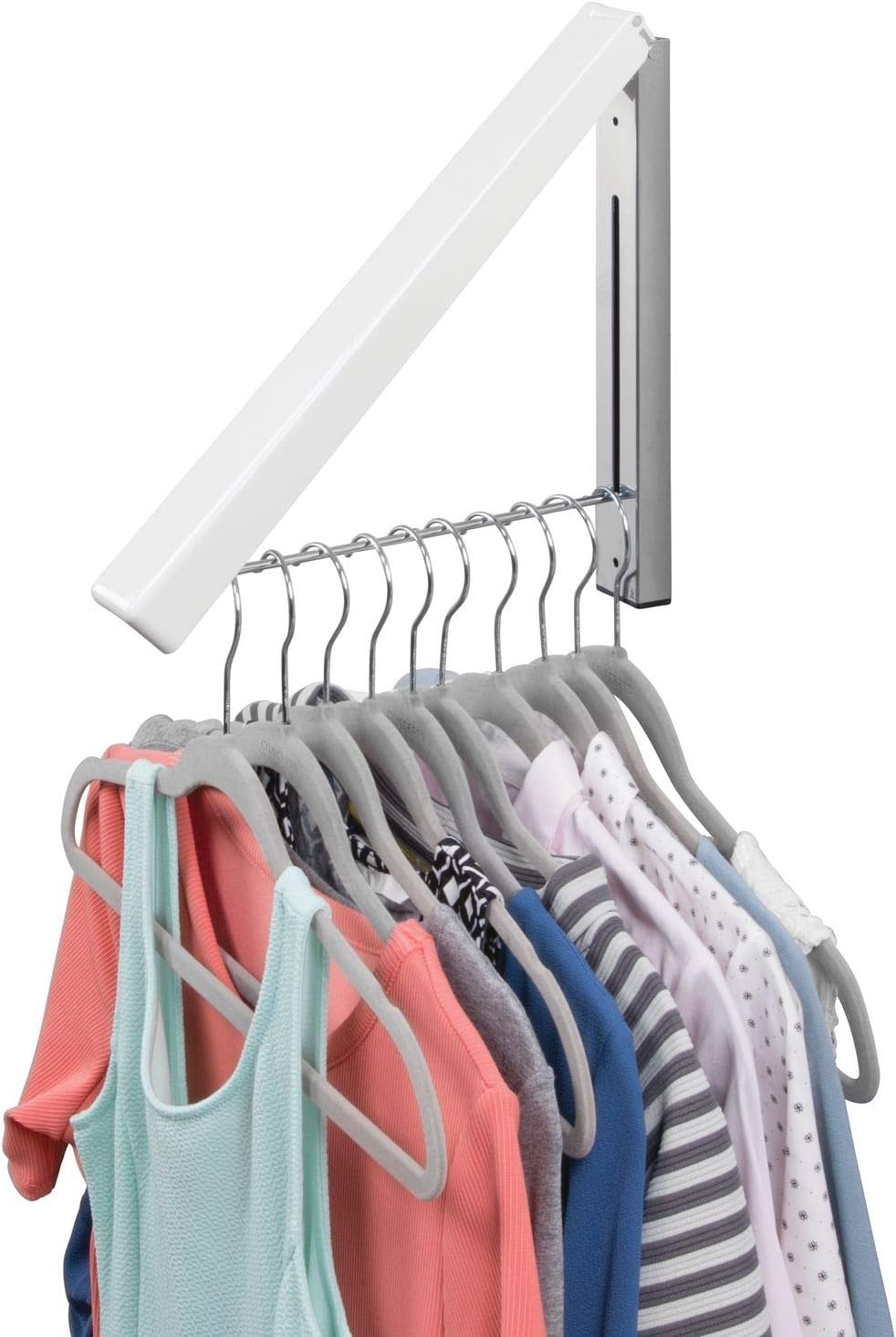 iDesign Brezio Wall Mount Metal Clothes Hanger Drying Rack for Laundry Room, Bathroom or Bedroom, 1.78" x 11.81" x 15.7", White,41472