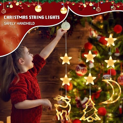 EVOIONOS Luces navideñas para ventana, funcionan con pilas, con ventosa, paquete de 3 unidades, reno de luna y árbol de Navidad, luces de ventana de EVOIONOS Luces navideñas para ventana, funcionan con pilas, con ventosa, paquete de 3 unidades, reno de luna y árbol de Navidad, luces de ventana de