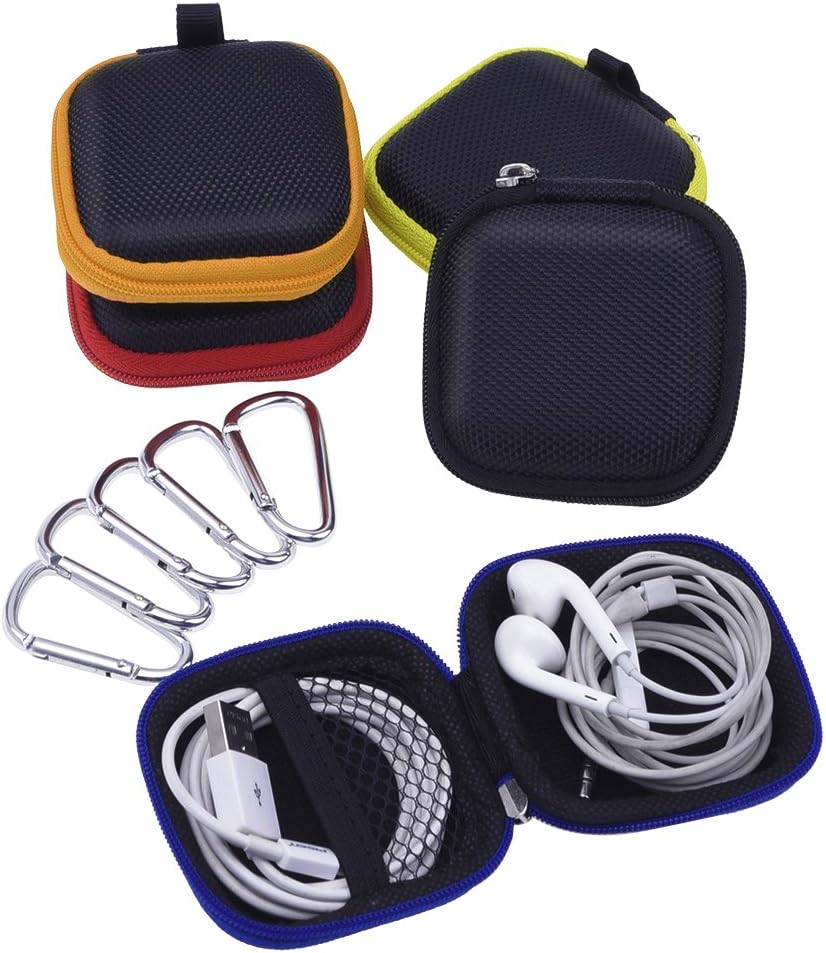 eBoot Earbud Case Mini Carrying Pouch with Carabiner for Earphone and USB Cable, 5 Colors