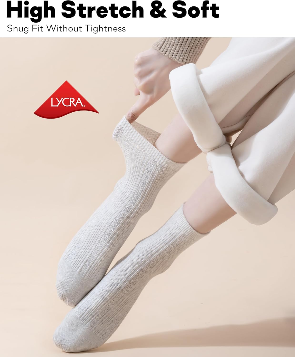 Merino Wool & Silk Blend Boot Socks Women Winter Warm Soft Crew Socks Comfort Breathable Daily Wear 4-Pack - Image 5