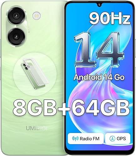 UMIDIGI Teléfonos celulares desbloqueados G9A Android 14 2025, 6.75 pulgadas HD+ 90Hz pantalla Smartphone, 8 (4+4) GB+64GB 2TB procesador Octa-Core,