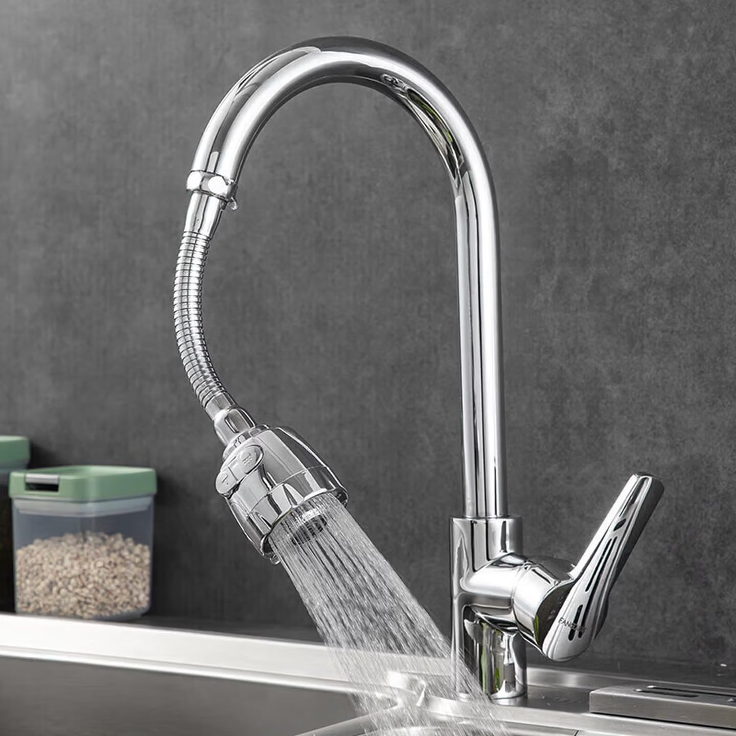 360° Rotating Kitchen Faucet Extender with Flexible Hose, Stainless Steel Splash Guard Adapter, Two-Speed Shower and Bubble Mode, Universal Sink Sprayer Attachment, 6.7 inches