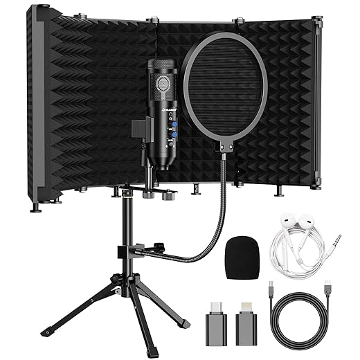 Upgraded Studio Recording Microphone with Isolation Shield & Pop Filter - Music Condenser Mic for Podcasting, Singing, Home Studio - Sound for PC, Laptop, Smartphone