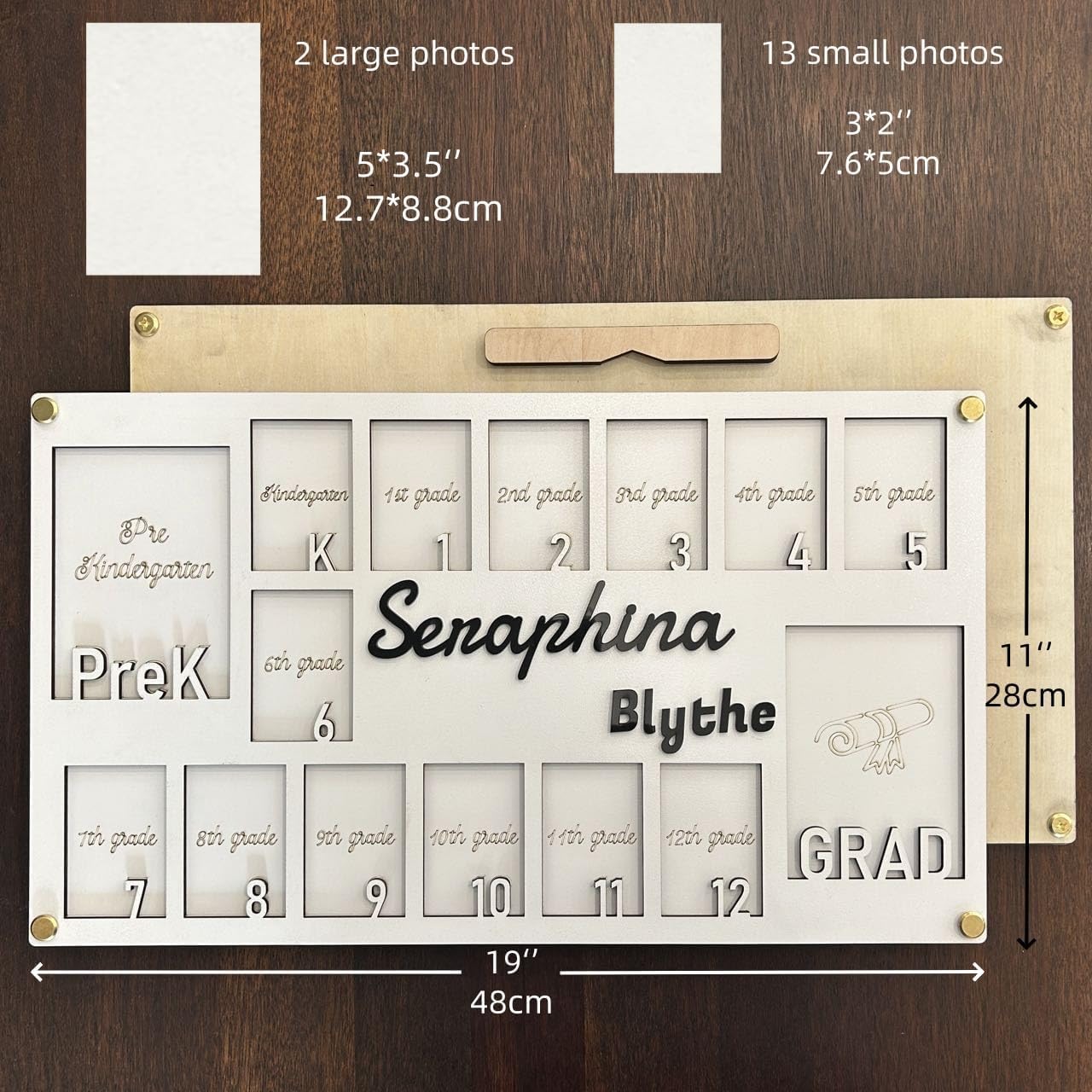 School Picture Frame Pre-K to 12,Personalized Wooden School Years Photo Frame K-12 & Collage Frame, Graduation Picture Frame, Custom Graduation Gifts & Party Decor (Dark Walnut)