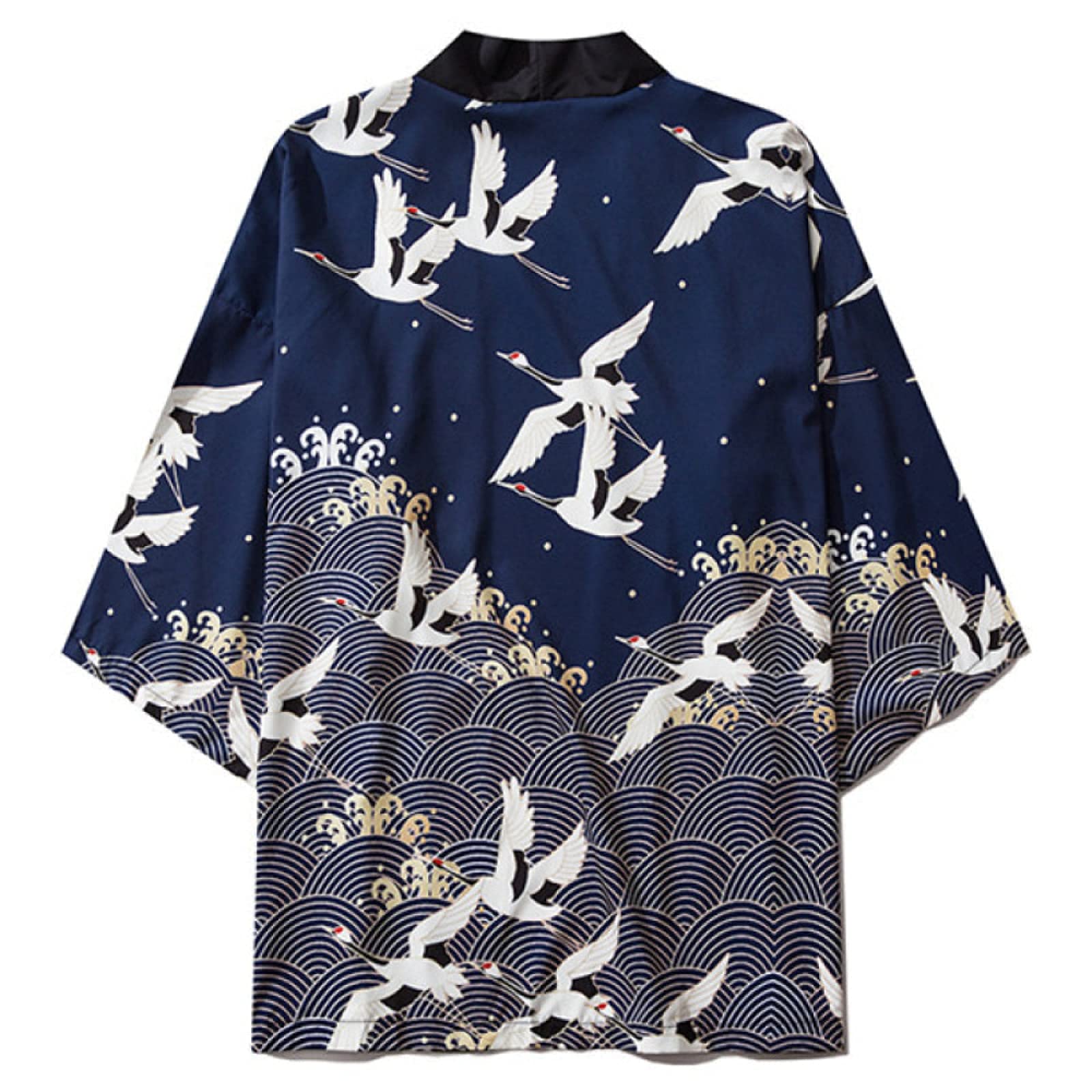 xbslj Mens Fashion Kimono，Men Japanese Kimono Cardigan Print Loose Open Front Yukat Haori Jacket Cloak,Black-Large-picture-25