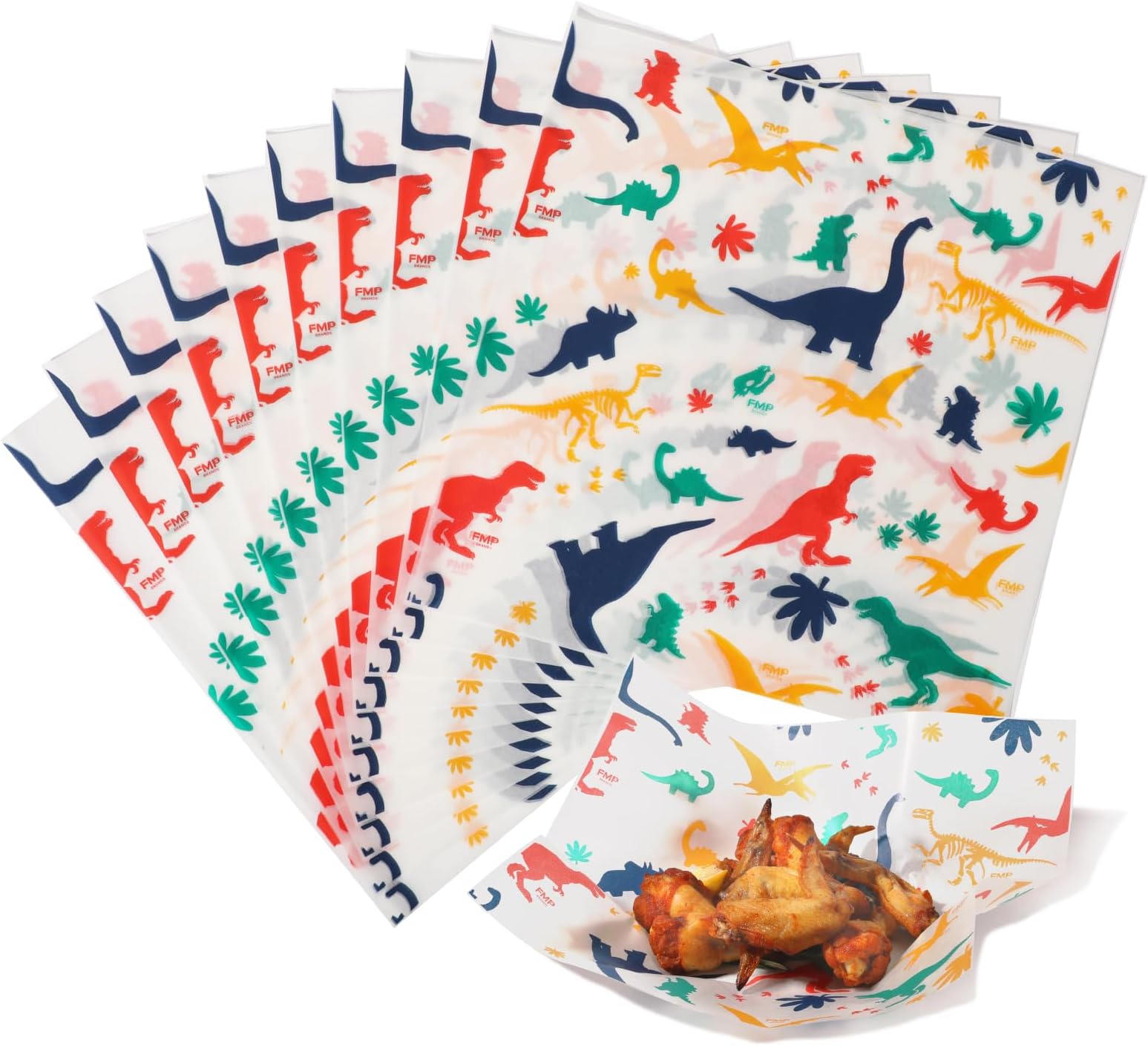 [250 Sheets] 12x12" Deli Paper Sheets, Dinosaur Dry Waxed Paper for Kids, Waterproof Sandwich Wrapping, Grease-Proof Wax Paper for Food Basket, Picnic, Barbecue, Restaurants, Burgers, Fries