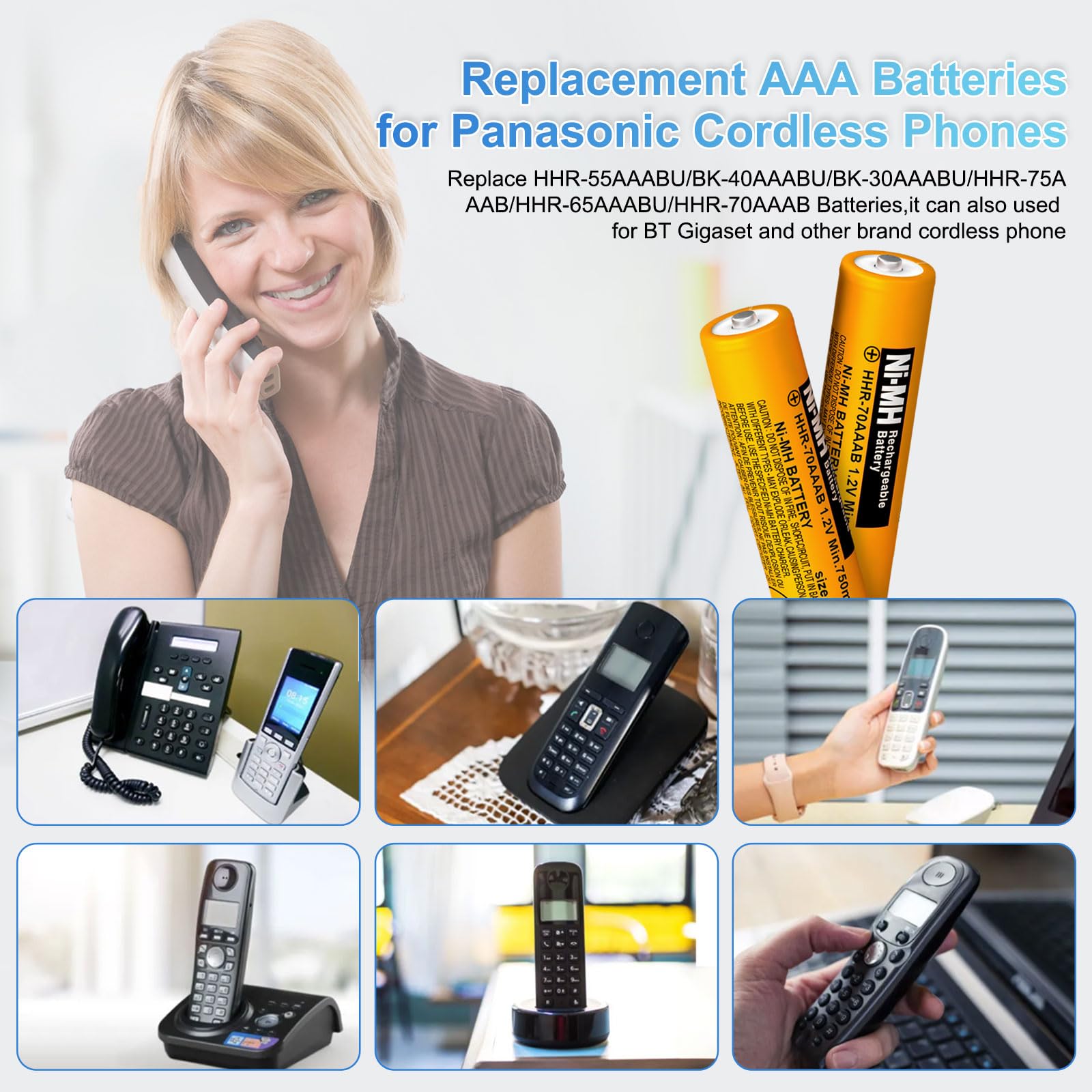 12 Stück NiMH AAA Akku 750mah 1.2V Wiederaufladbare Batterien für Panasonic Gigaset schnurlose Telefone HHR-70AAAB