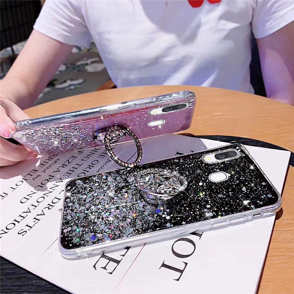 Nancheng Para Samsung Galaxy A31 Funda Linda Niñas Mujeres Glitter TPU Cubierta Del Teléfono Con Soporte De Anillo De Diamante Y Correa Lanyard Funda De Protección A Prueba De Golpes