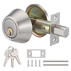 Puerta Cerradura con Cerrojo de Doble Cilindro, Cerradura de Cerrojo con Llave, Cerradura de Cerrojo de Puerta, Cerradura de Puerta, Cerrojo de Roseta, Pomo Redondo para Puerta (Plata)