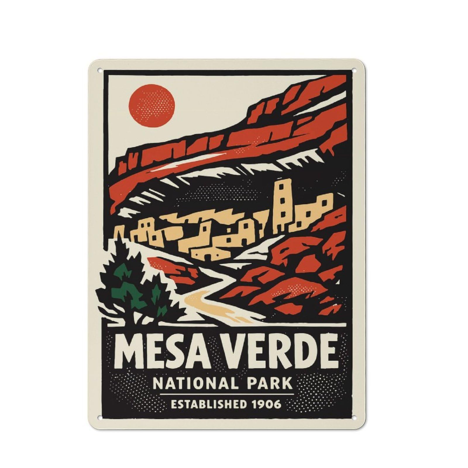 Junmoney Style-20 Mesa Verde National Park Vintage Poster Metal Wall Sign 40X30cm, Rustic Decor For Workshop Wall, For Vintage Wall Decor Fans, For Themed Room Decoration