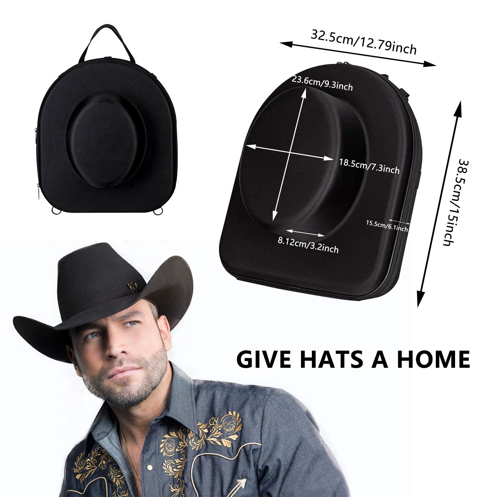 Qivine Étui Rigide pour Chapeaux de Voyage, Étui à Chapeau avec Bandoulière Régable et Poignée de Transport, Sac de Transport pour Casquettes Anti-déformation, pour Domicile et Voyage, Noir