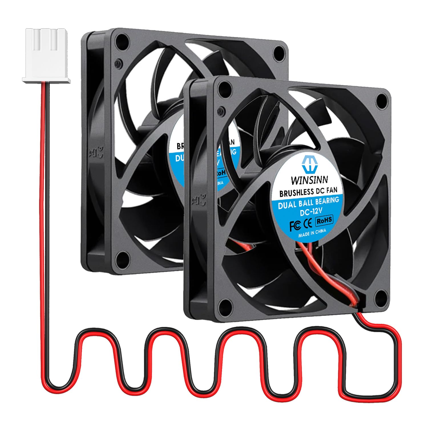 WINSINN 70mm 12V Fan - Dual Ball Bearing 4500 RPM 7015 Cooling Fan Replacement for PC/Computer Case/CPU Cooler, 30cm Cable with XH2.54-2PIN, Brushless