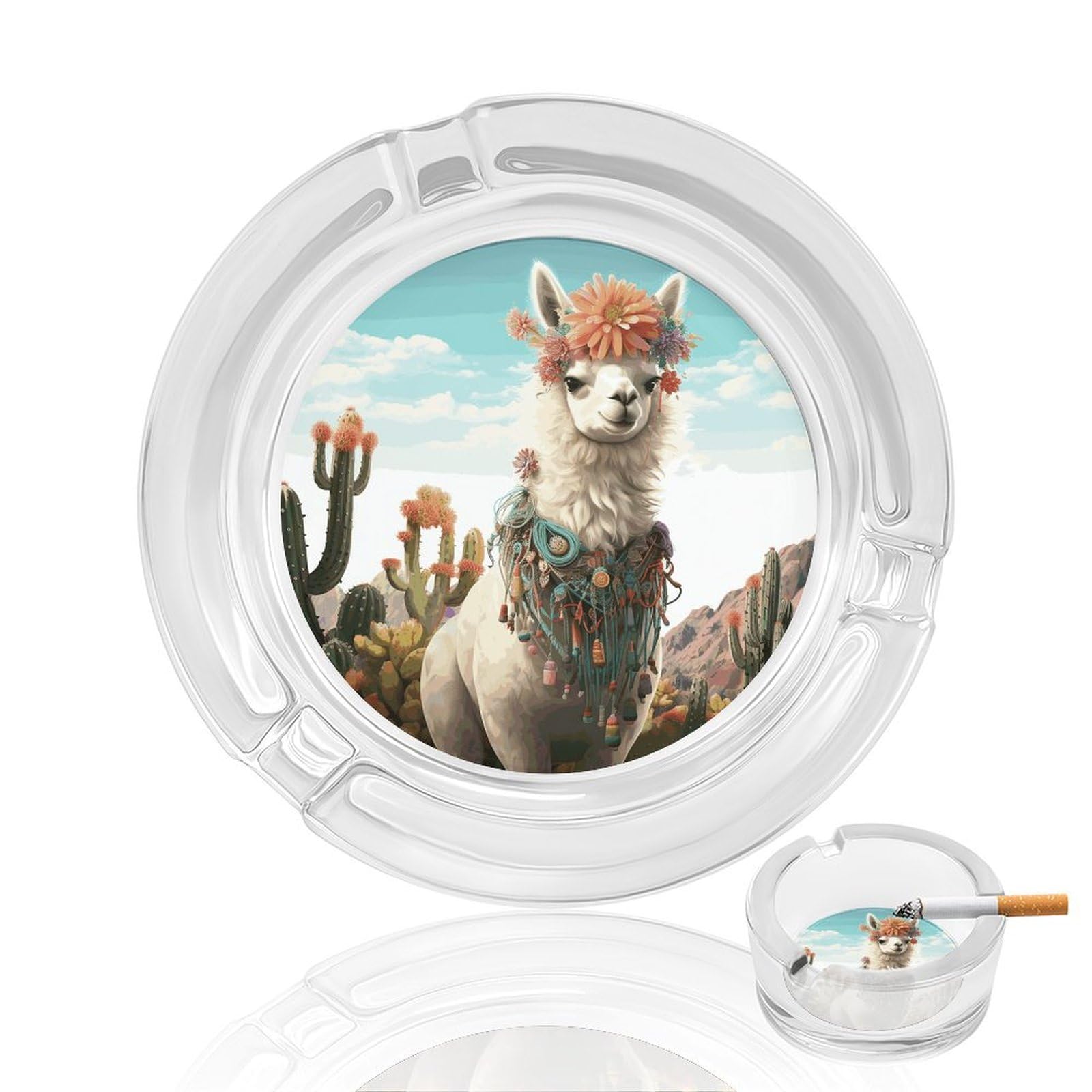Mexican Llama Cactus Ashtray Cigar Cigarette Rest Glass Outdoor Cigar Ashtrays with 3 Grooves Travel Cigar Ashtrays Fancy Cute Cool Ash Tray for Smokers Tabletop