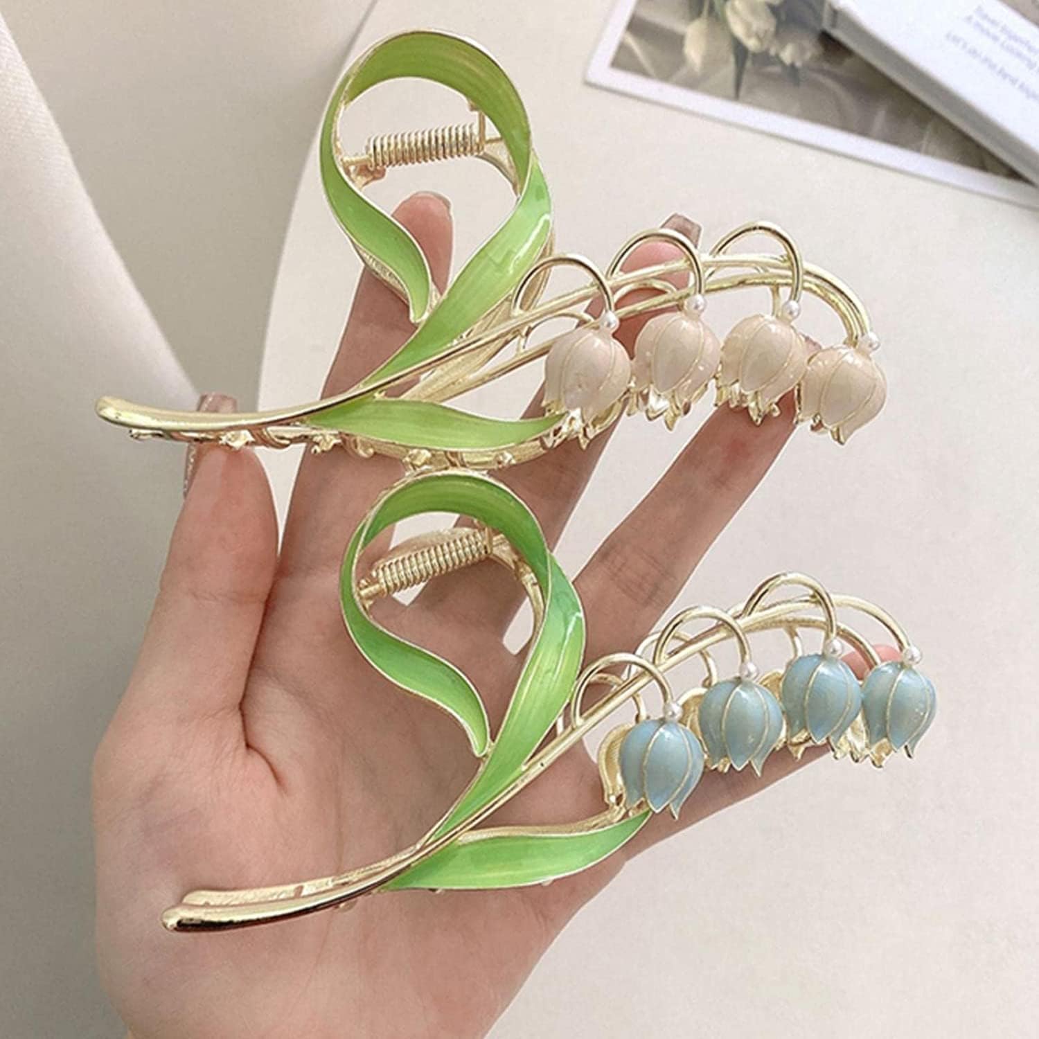 Blue Lily of The Valley Flower Hair Clips, Orchid Hair Clamps,Flowers Metal Hairpin - Image 4