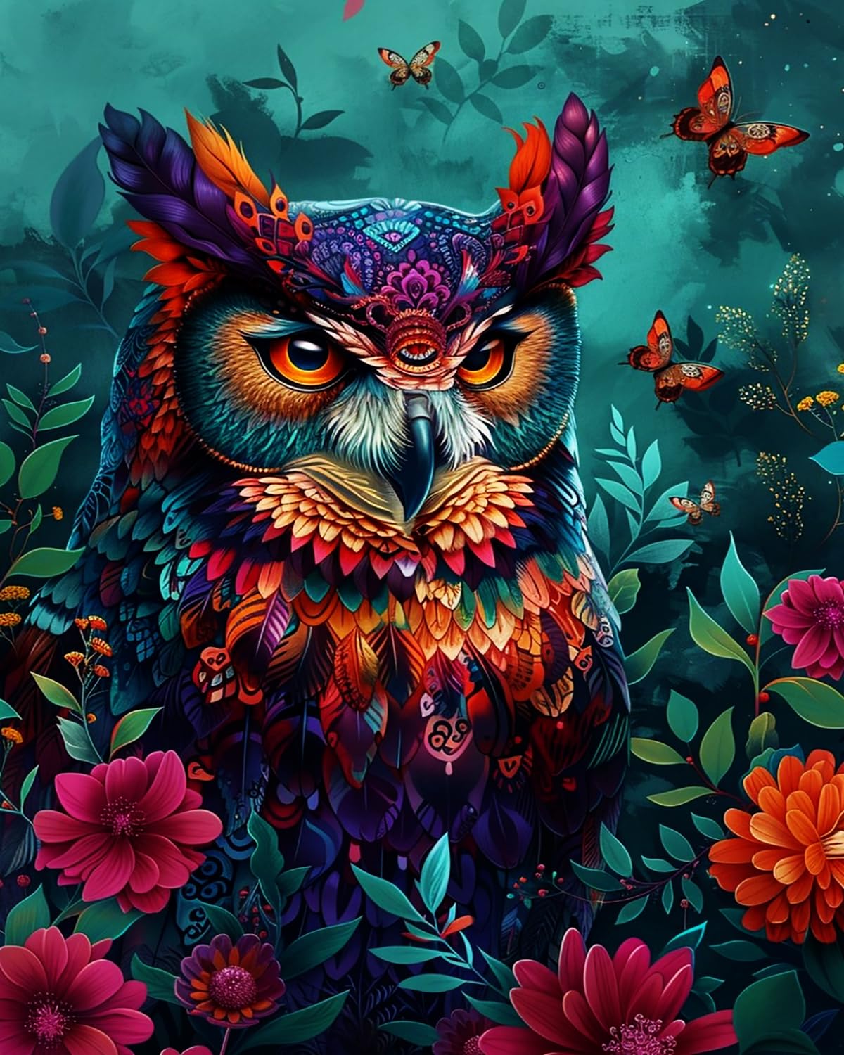 LIUBAISHI Paint by Numbers for Adults, Colorful Night Owl, 40x50 cm Acrylic Canvas Kit