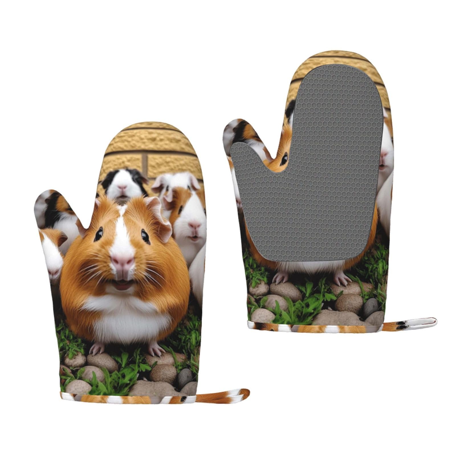 Oven Mitts Sets of 2 Heat Resistant Kitchen Gloves Guinea Pigs Oven Mitts BBQ Oven Gloves Non-Slip Silicone Oven Mitts Waterproof Cooking Safety Gloves for Kitchen Baking Cooking
