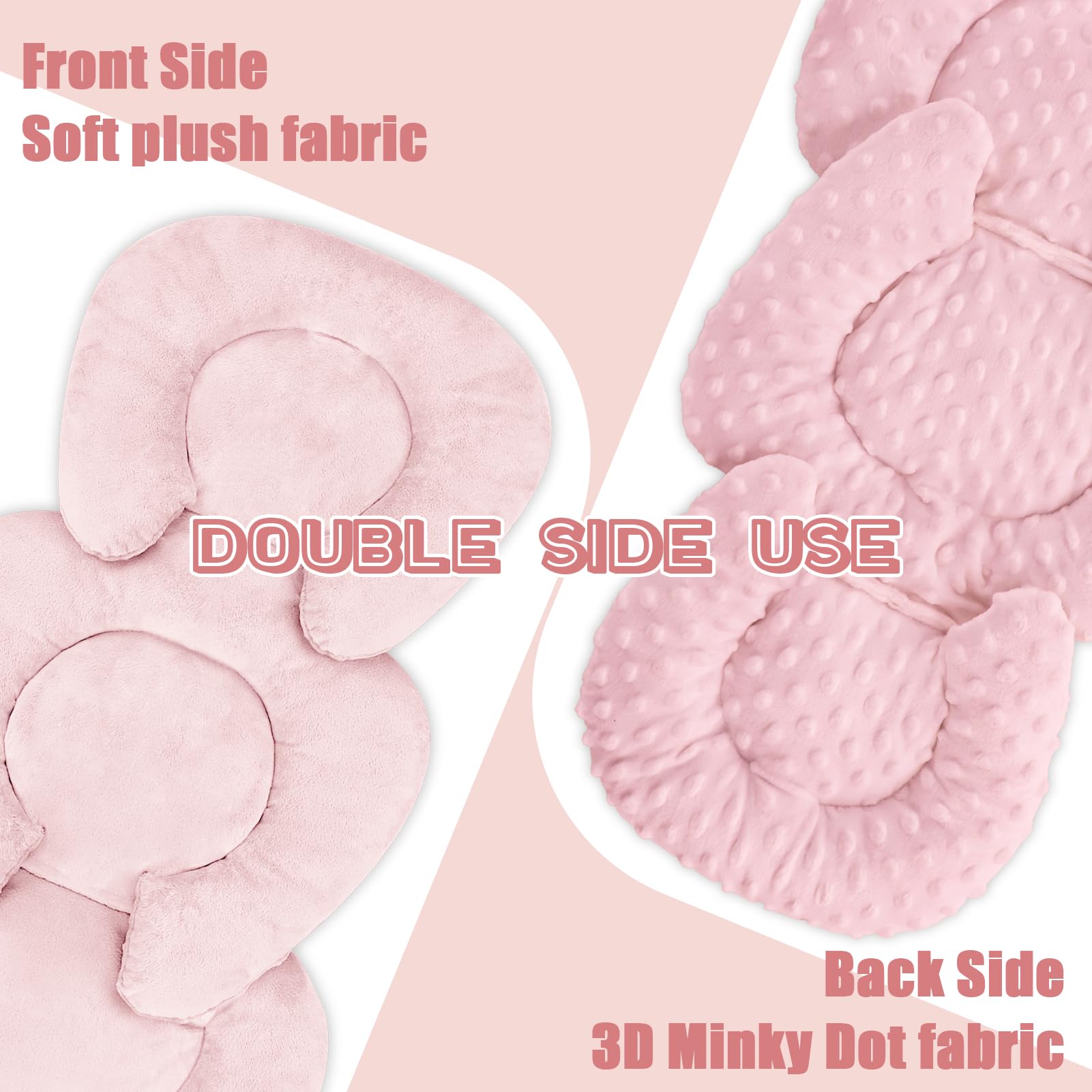 Infant Car Seat Insert Head and Body Support, GFU Reversible Newborn Insert for Carseat with Strap Pads, Soft Stroller Cushion Pillow Insert for Boys and Girls, Fits for Stroller, Swing, Pink