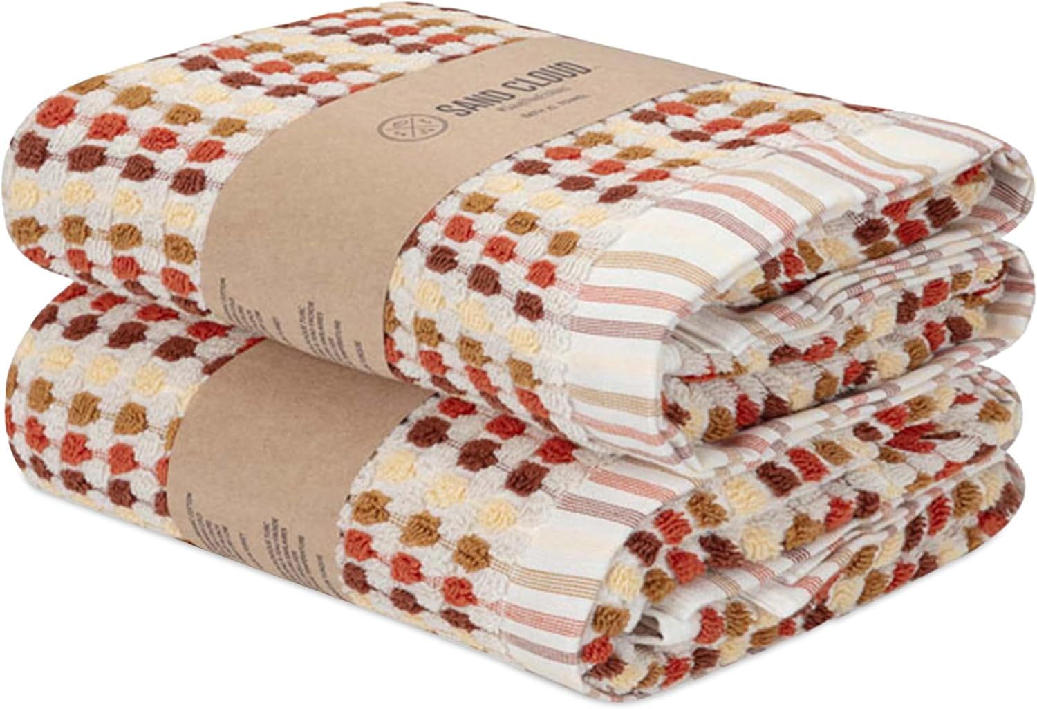 Sand Cloud Turkish Bath Towels for Bathroom, Set of 2 (Taupe Stripe Polka Dot, Extra Large) - Soft Linen Turkish Organic Cotton is Luxurious & Absorbent - Premium Shower & Bathroom Towels Dry Faster