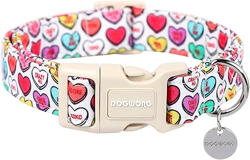 DOGWONG Collar de perro para el día de San Valentín, ajustable y duradero collar de perro con forma de corazón para perros pequeños y medianos