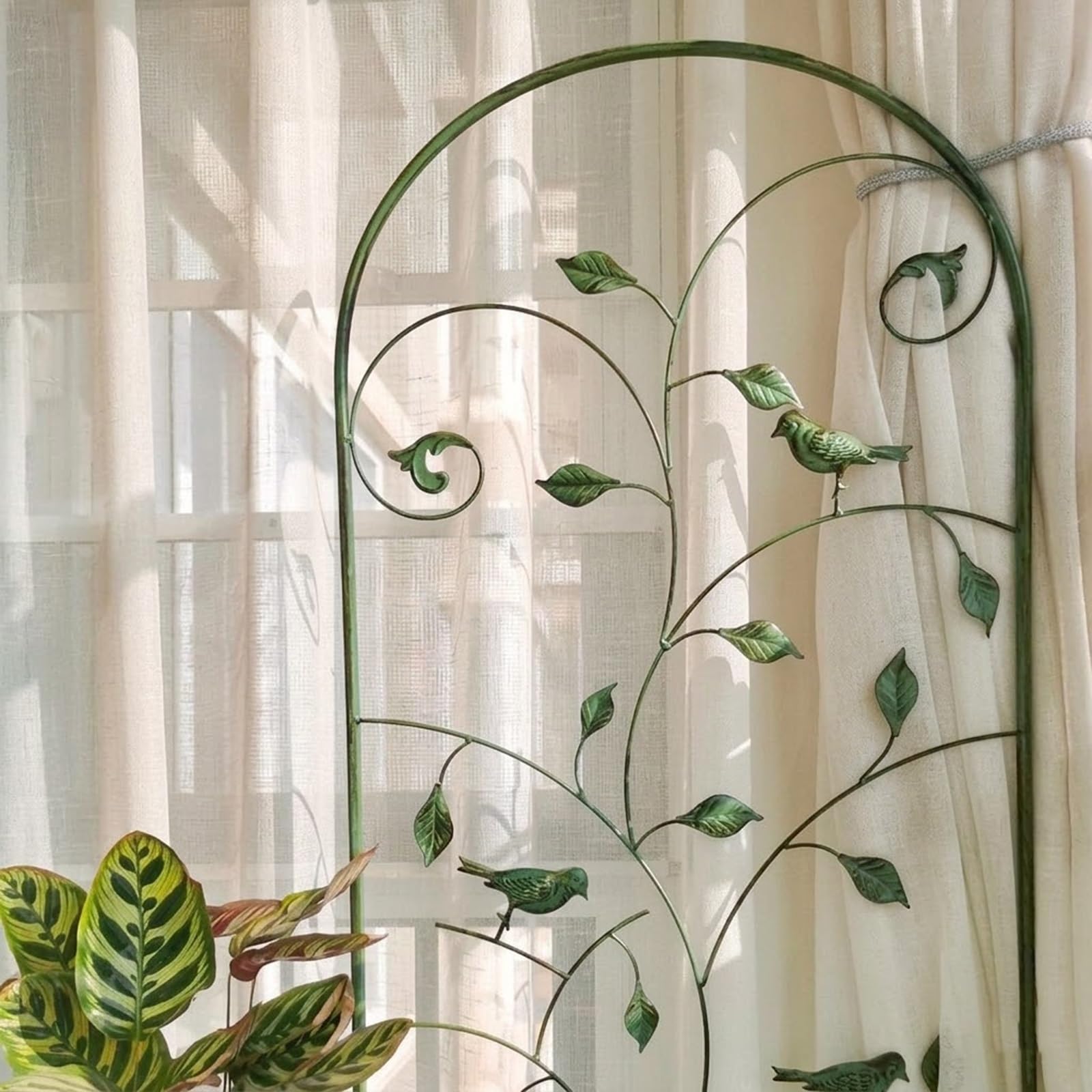 Rankgitter Metall, Rankhilfe mit klappbarem Regal, 180 cm hoch dekorative Gartenzaun für Kletterpflanzen, Pflanzenstütze, Rankspalier für Blume Gemüse(Green)