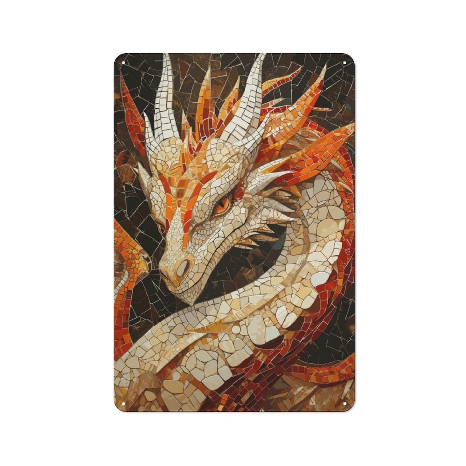 Junmoney Mysterious Dragon Mosaic Shed Style Decorative Metal Plaque 30X20cm Featuring Porch Wall Decor For Patio Bar, Workshop, Shed Or Kitchen